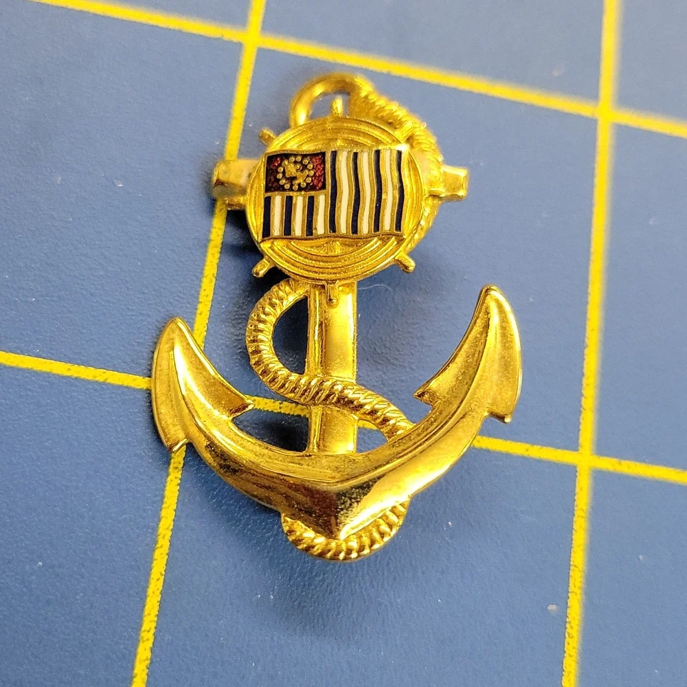 Navy Nautical Anchor Faux Gold 1.25